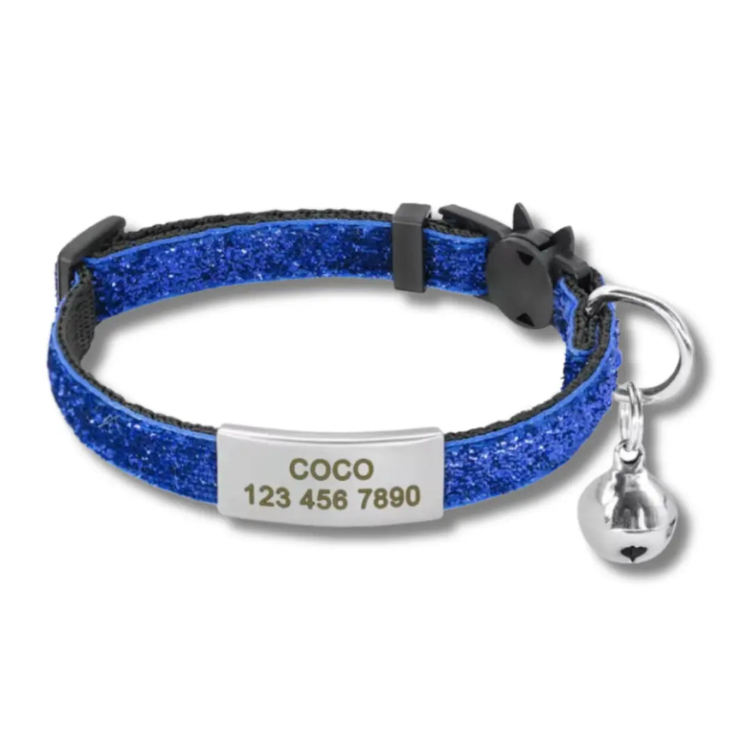 Collier Anti Étrangement Pour Chaton - Bleu Paillette Harnais Chat