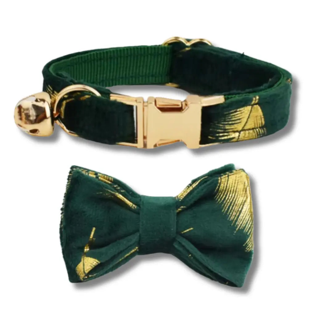 Collier Pour Chat Avec Noeud Personnalisable - Vert & Jaune Harnais Chat